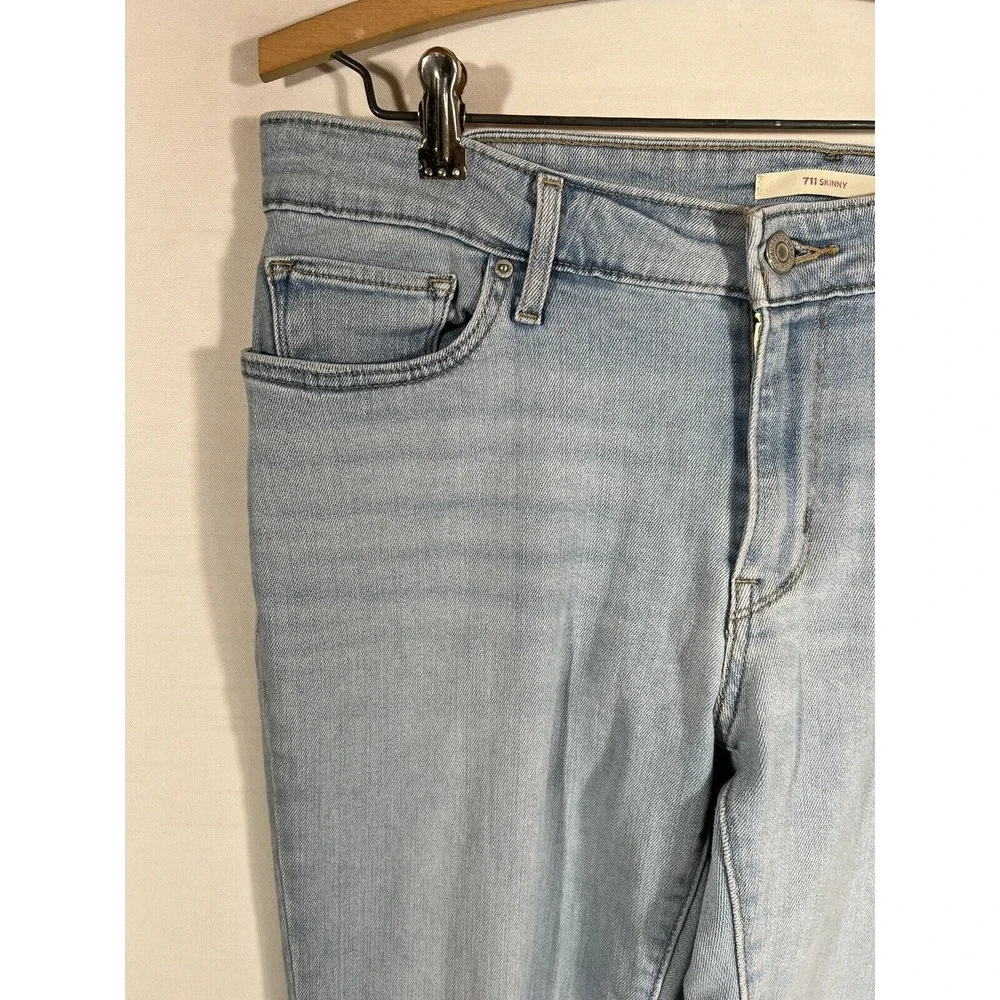 Levis 711 Skinny‎ Jeans Womens 31 Faded Light Blue Denim Red Tab